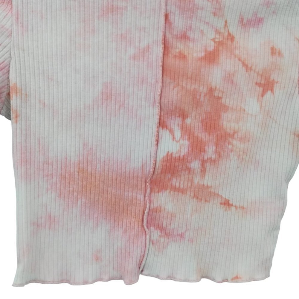 Princess Polly Tie Dye Pink Ribbed Knit Crop Top Size 8 Short Sleeve Shirt White - Picture 4 of 11